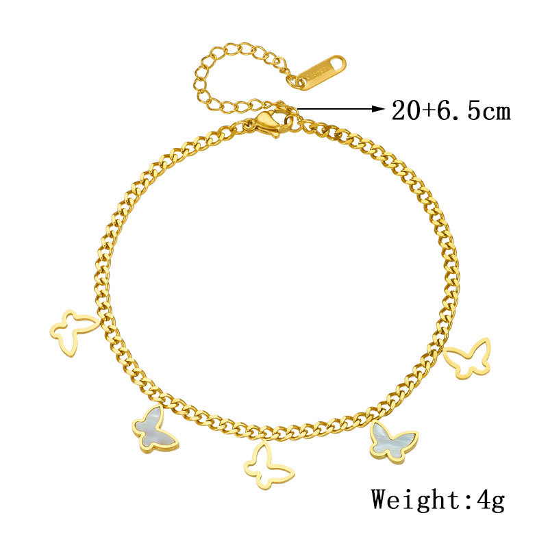 Europäische und amerikanische Mode einfache vielseitige Hohlschale Schmetterling Zubehör vergoldet Titan Stahl Schmuck Kette Fußkettchen_voghion.com
