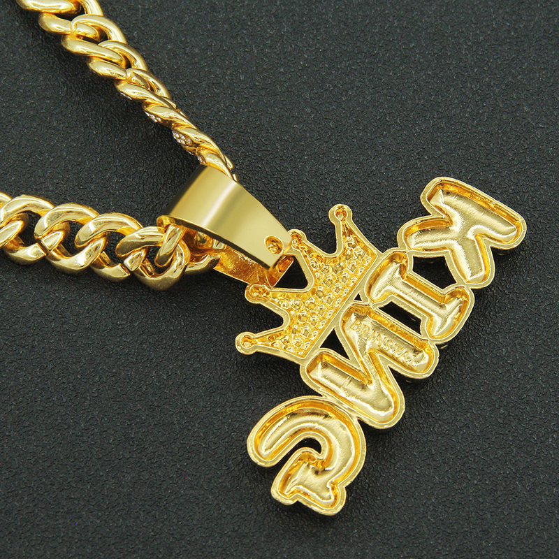 Hip Hop glänzende King Letter Anhänger Halskette Herren trendige coole kubanische Kette Zubehör_voghion.com