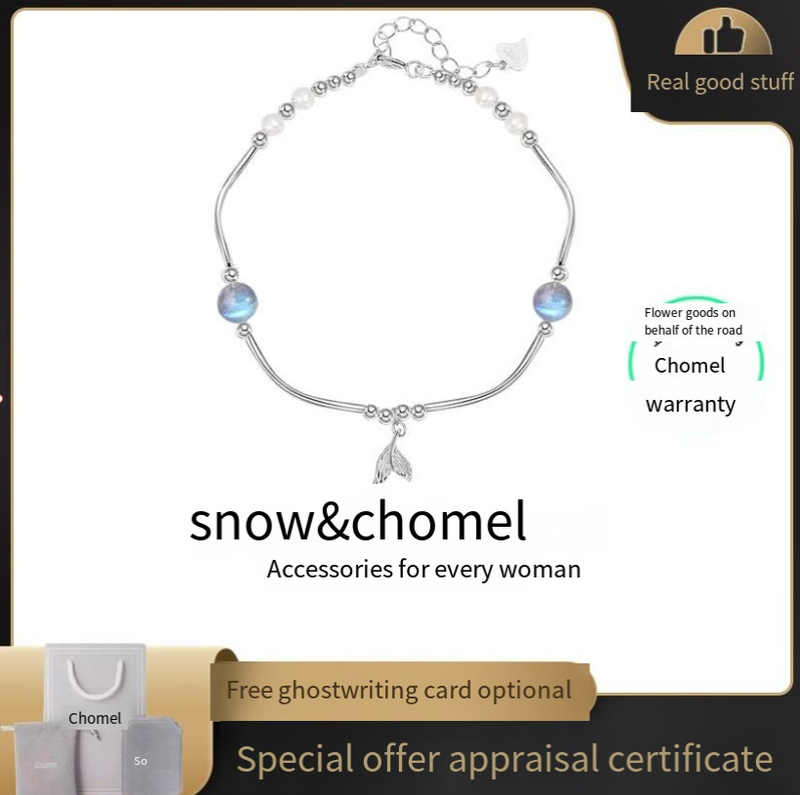 Braccialetto in argento sterling SNOW&HOMEL con coda di pesce, design di nicchia, leggero, di lusso, estivo, da donna, con pietra al chiaro di luna, migliore amico_voghion.com