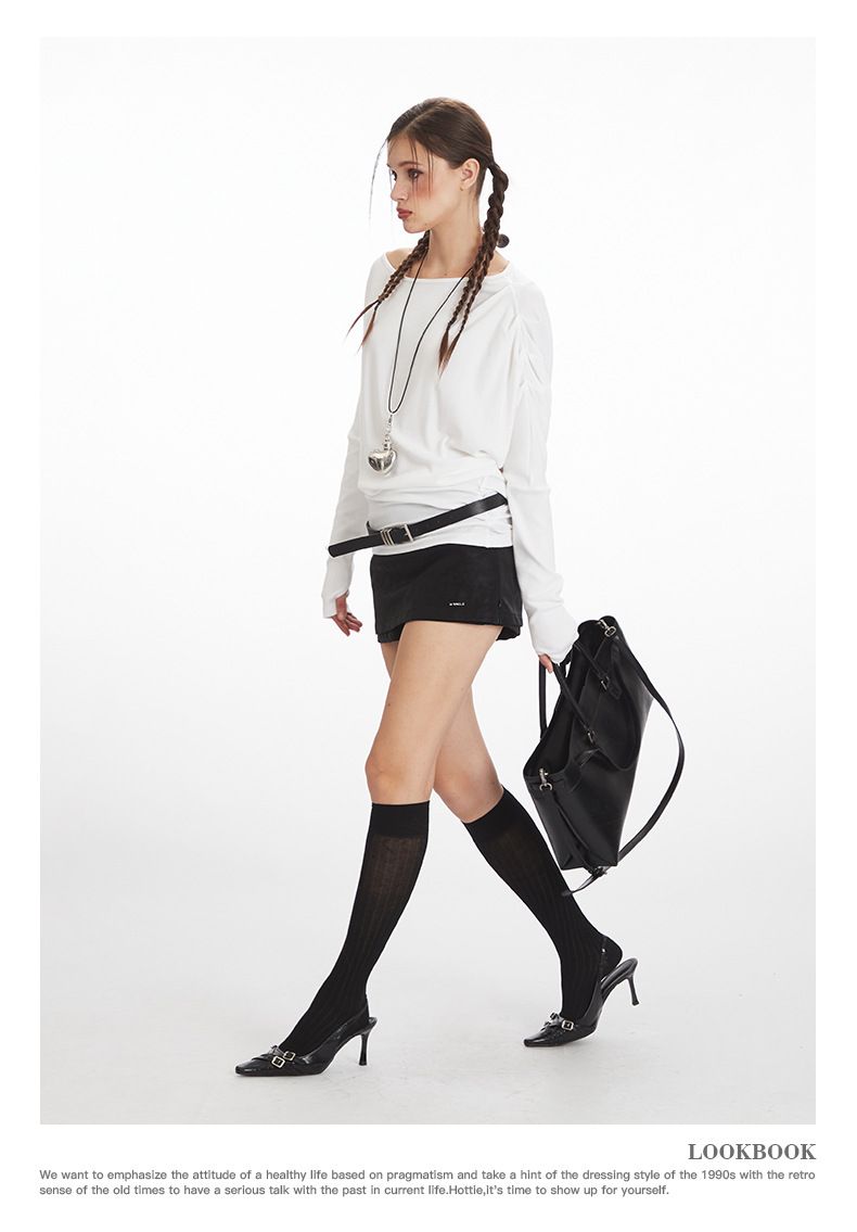 Abbigliamento da donna Top da donna con scollo asimmetrico - Camicetta avvolgente a maniche lunghe slim fit Tendenze moda più vendute_voghion.com