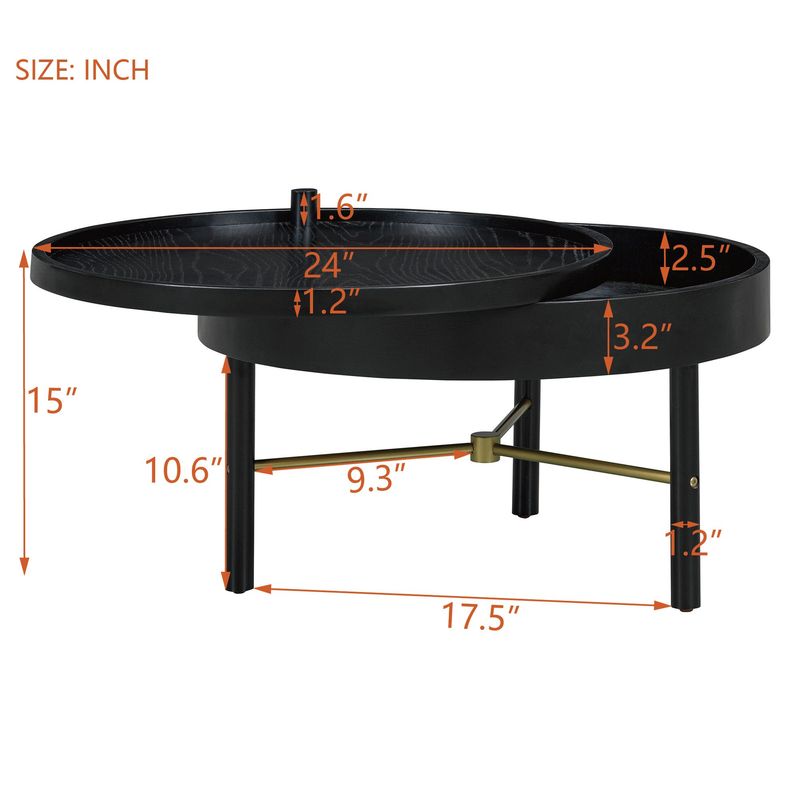 Modern Round Wood Rotating Tray Coffee Table With Storage & Metal Legs_voghion.com