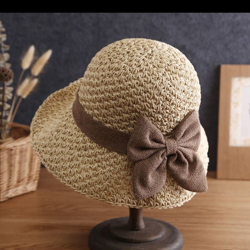 New Arrivals Female Summer Little Fresh Straw Small Brim Bucket Minimalist Bowknot Japanese Style All-Matching Sun Hat_voghion.com