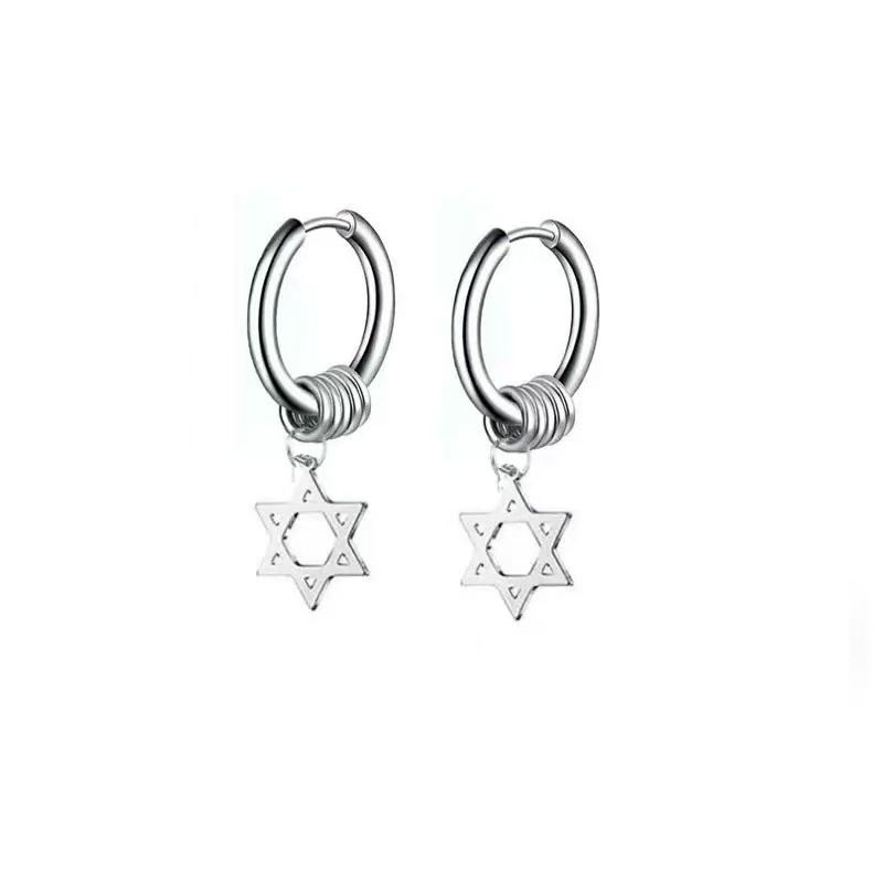 Boucles d'oreilles pour hommes, clous pentagrammes en acier titane, créoles pour étudiants, style hip-hop, manchettes simples, bijoux d'oreilles_voghion.com