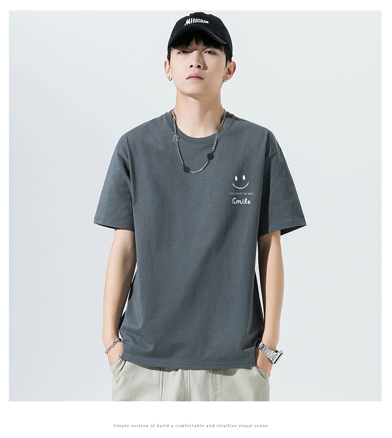 Short Sleeved T Shirt For Men Summer New Smiley Face Printed Cotton Loose Round Neck S Half Youth_voghion.com