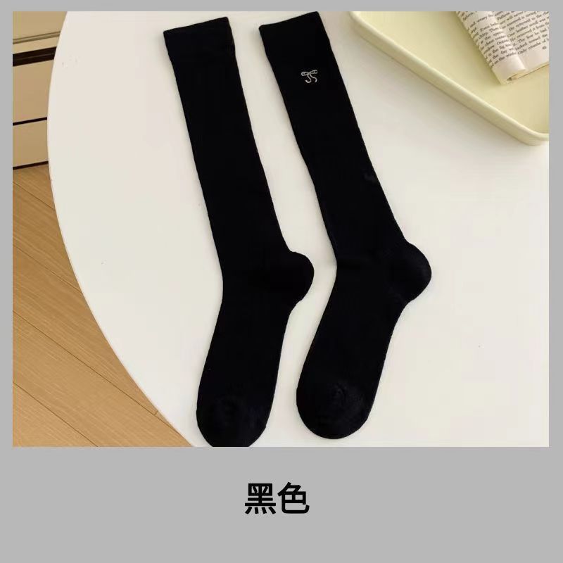 Ballet Women's Calf Thin Korean Style Mesh Breathable Embroidered Bow Summer Mid-Length Socks_voghion.com