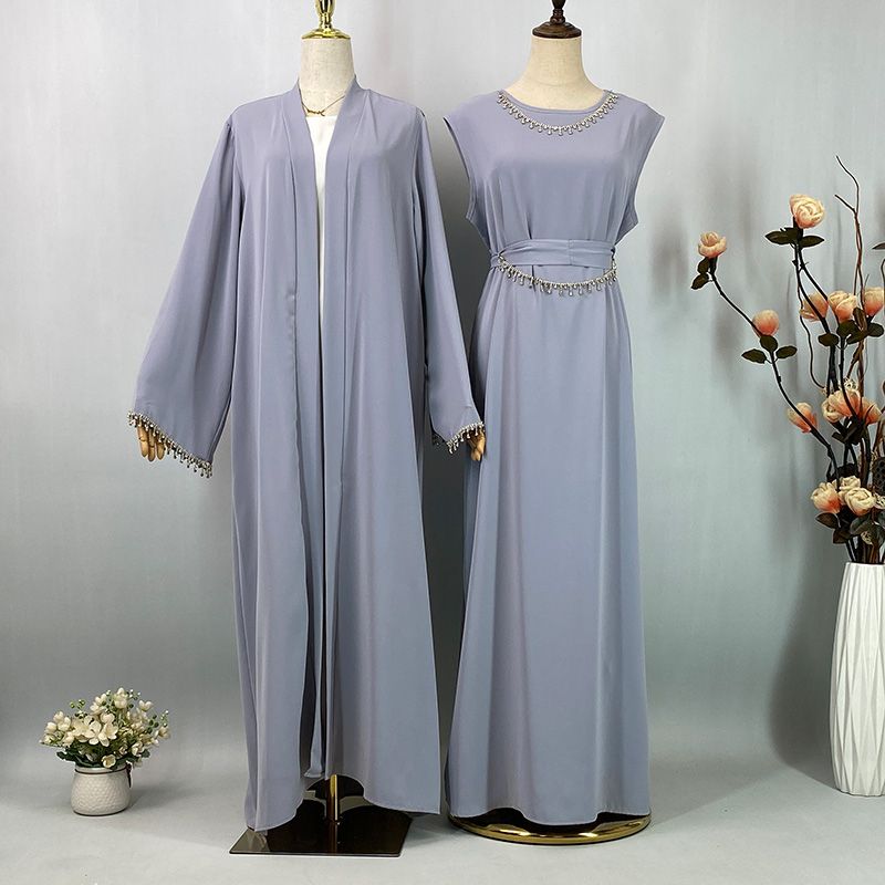 Ramazan Nida Müslüman Seti Çıkarılabilir Zincir Abaya Fas Düğün Kaftan Afrika Siyah Elbise Dubai Uzun Kadın Abiye Kaftan_voghion.com