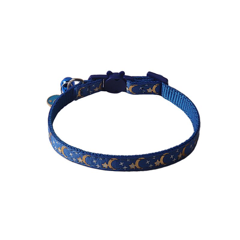 Aminger New Pet Supplies Star Gold Stamping Color Buckle Ribbon With Moon Accessories Bell Cat Collar_voghion.com