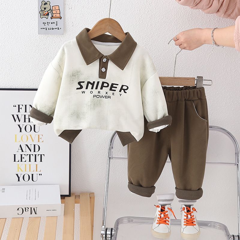 Abbigliamento per bambini primavera e autunno 2025, versione coreana, colletto a ribalta, casual, felpa con cappuccio e maniche lunghe, due pezzi._voghion.com