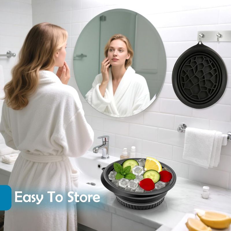 Face Bowl For Ice With Built-In Ice Tray – Collapsible Silicone Facial Ice Bath Bowl For Cold Plunge Therapy, Skin Tightening & Acne Relief_voghion.com
