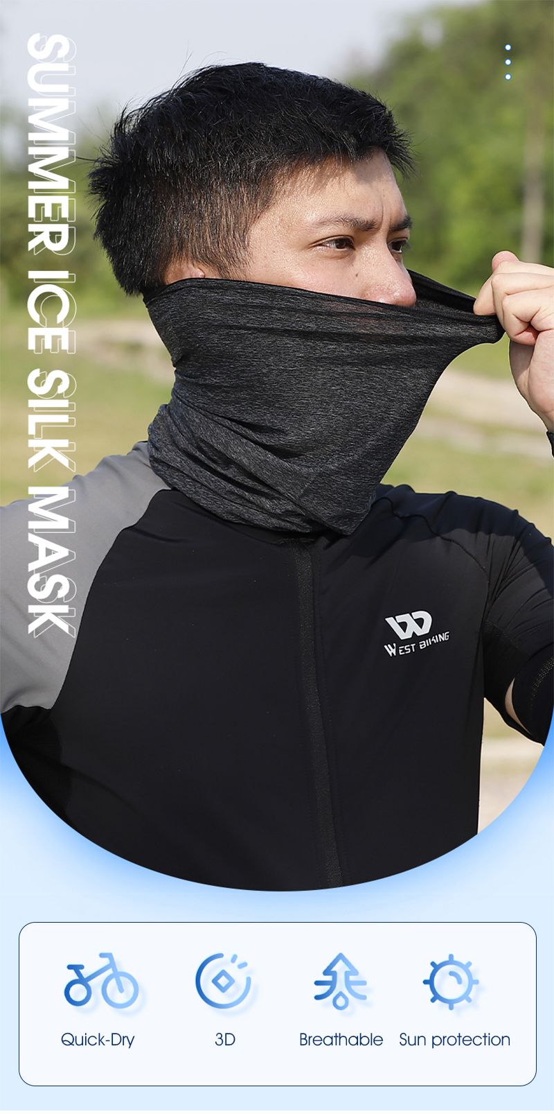 WEST BIKING Couvre-visage de cyclisme Masque d'été frais Bandana en soie glacée Vélo Moto Écharpe Randonnée Extérieur Protection UV Equi_voghion.com