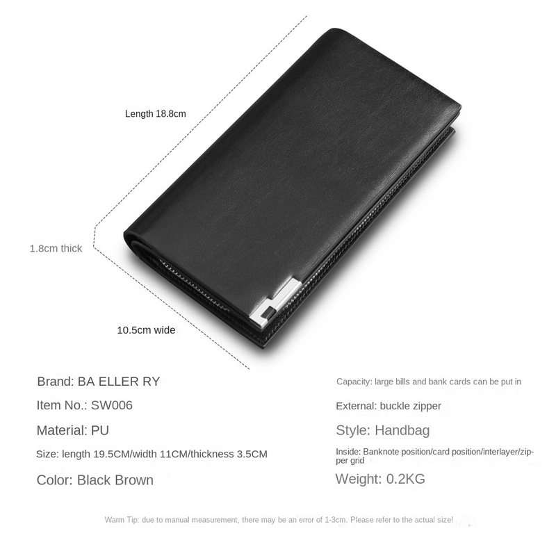 Europe and the United States business trend men's solid color multi-function long section zipper clutch bag card bag wallet_voghion.com