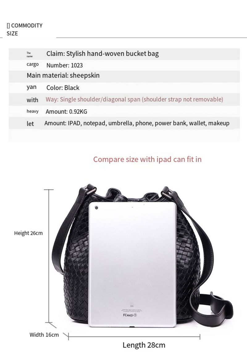 Nuova borsa a tracolla da donna, in vera pelle di pecora intrecciata a mano, borsa alla moda, tutto in uno, grande capacità, borsa a secchiello._voghion.com