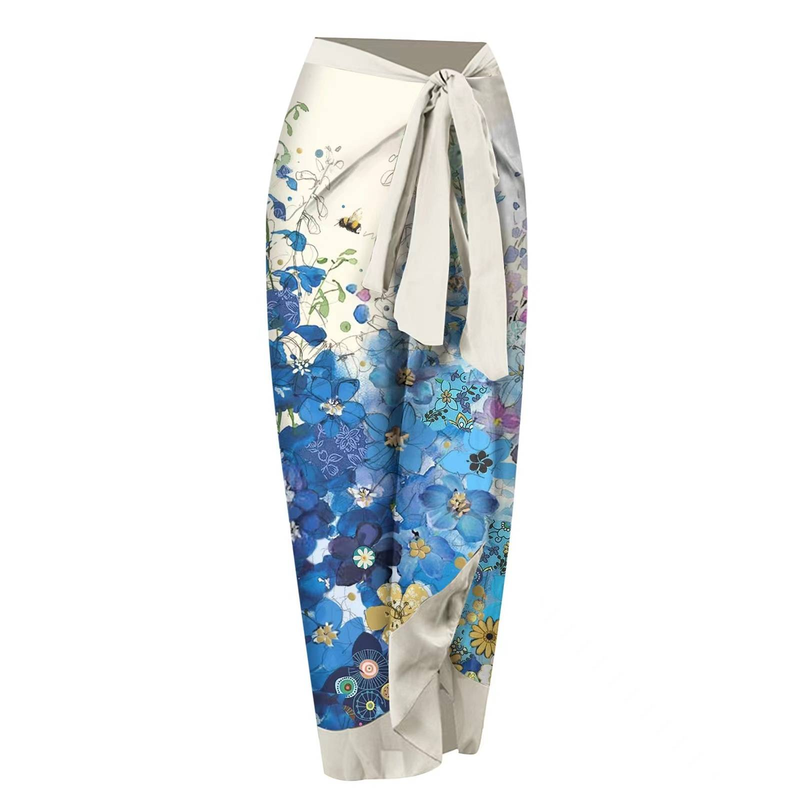 European and American conservative one-piece swimsuit chiffon skirt two-piece set for women's ruffled edge positioning printed casual swimsuit_voghion.com