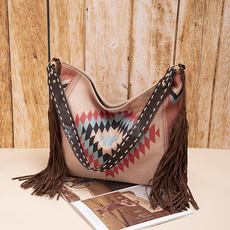 Borsa a tracolla in lino di cotone intrecciato a mano di nuova moda di design bohémien vintage_voghion.com