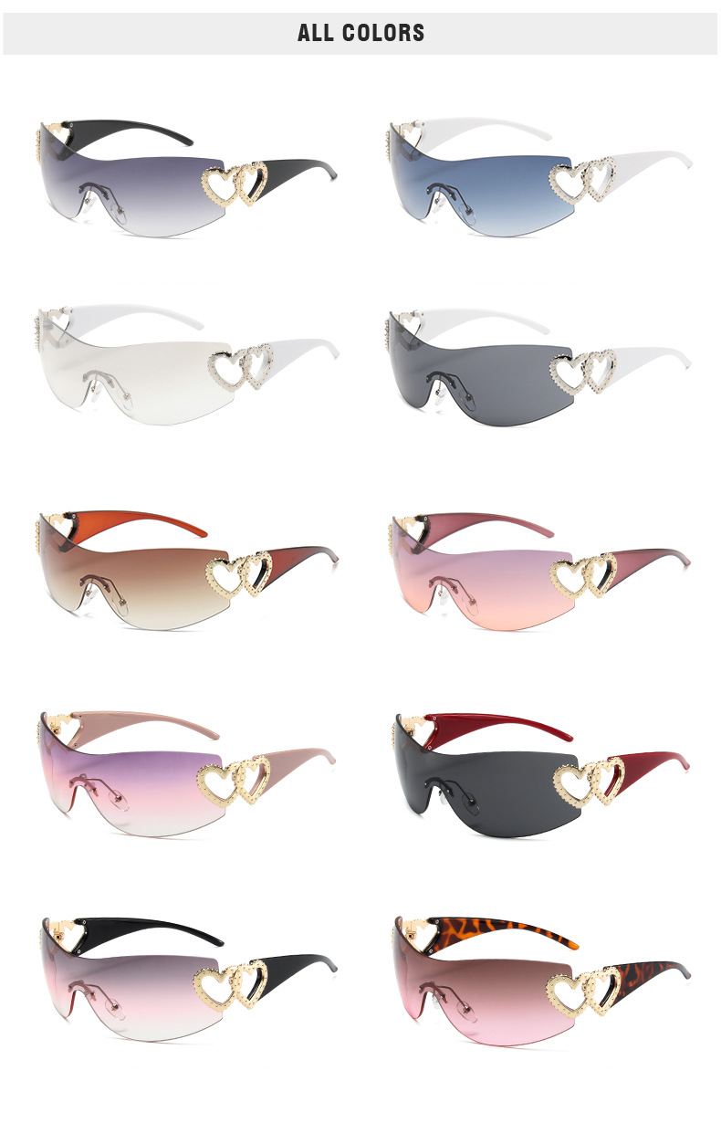 Unisex Fashion Love embellished sunglasses One-piece rimless windscreen Y2K Hottie Street Shot Eyewear trend_voghion.com