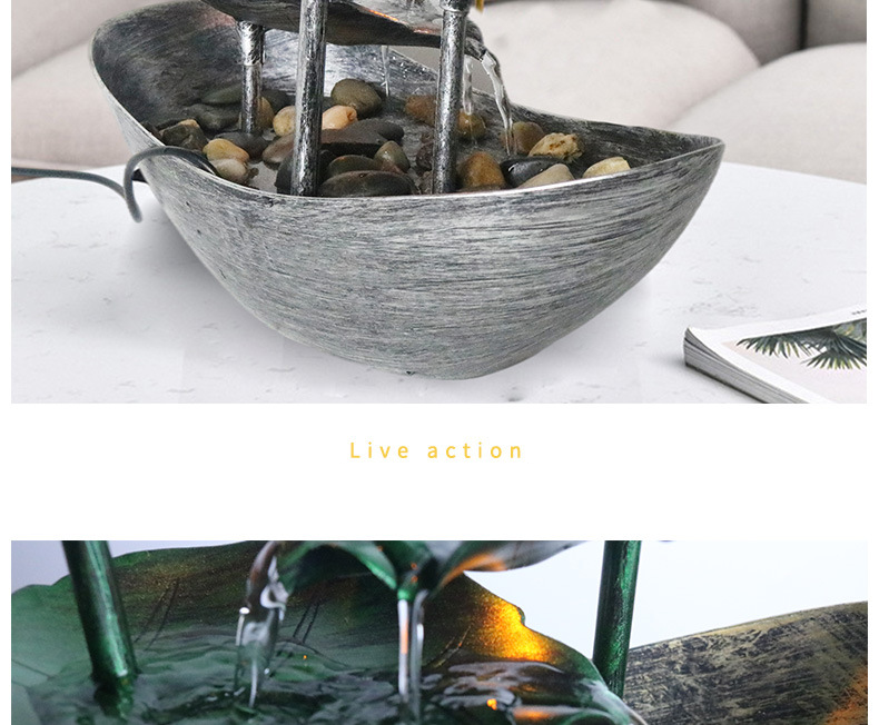 Lampada da scrivania Zen Fountain - Decorazione a cascata a LED alimentata tramite USB con ciclo di flusso, luce Feng Shui per la ricchezza e il relax per casa/ufficio_voghion.com