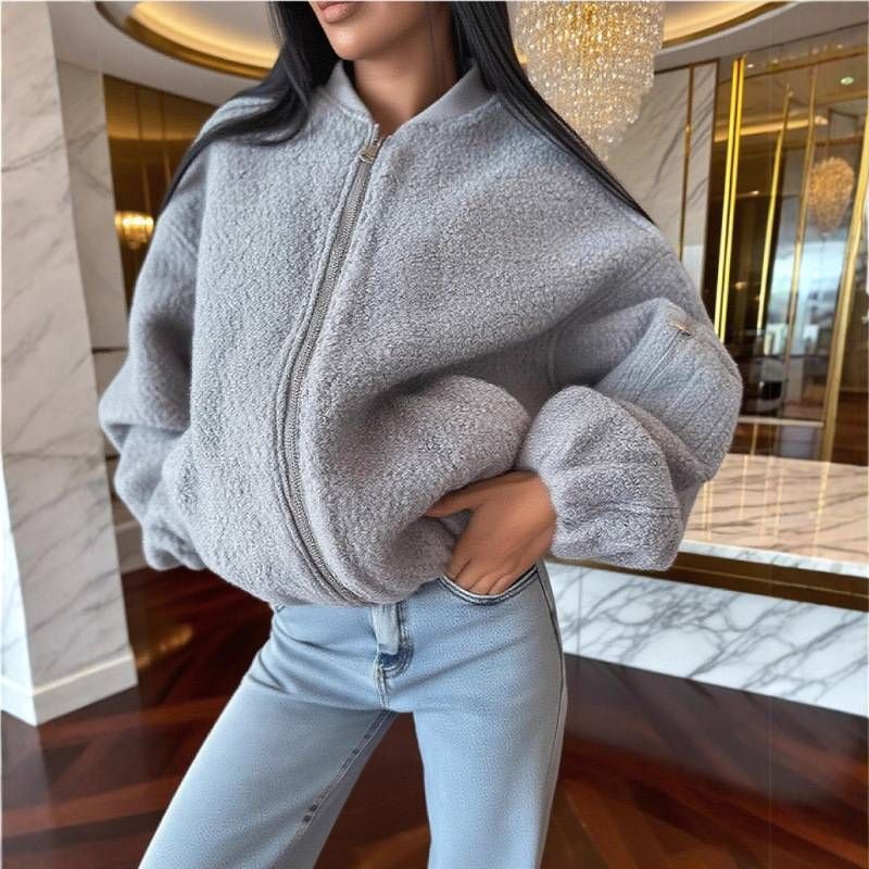 Women's Fleece Stand Collar Pullover Hoodie Long Sleeve Loose Fit Jacket With Big Pockets For Autumn Casual Streetwear MG598_voghion.com