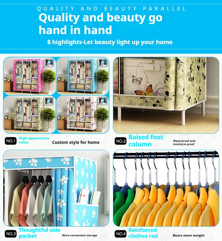 Foldable Wardrobe Closet With Dust Cover – Sturdy Metal Frame & Fabric Storage Cabinet (Modern Design, Spacious, Easy Assembly)_voghion.com