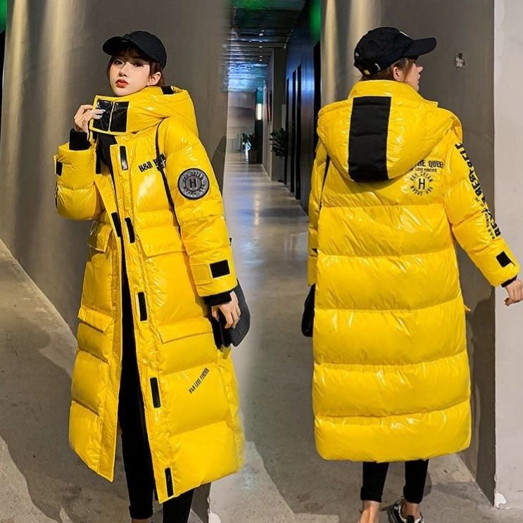 Piumino lungo lucido senza lavaggio – Parka invernale da donna con cappuccio staccabile (S-2XL, lunghezza al ginocchio, fodera termica, resistente all'acqua, vestibilità oversize)_voghion.com