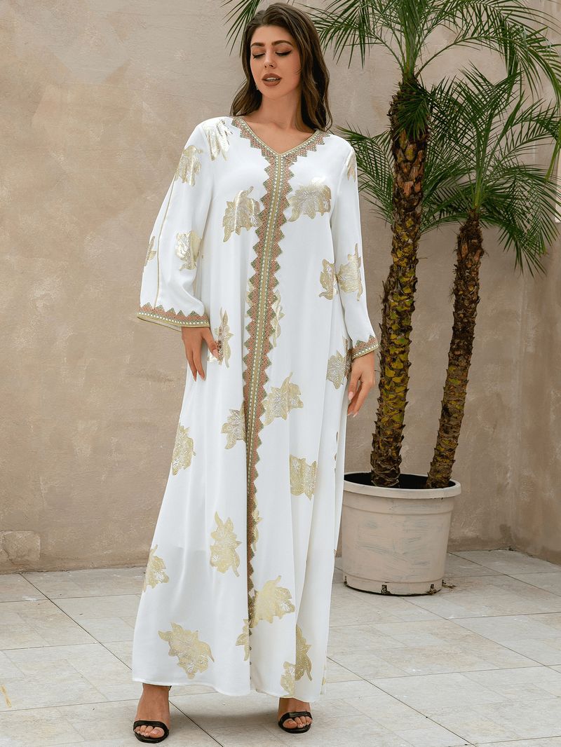 Dameskleding Midden-Oosten Nieuwe Hot Moslim Dames Avondjurk Bloem Hot Stamping Dubai Robe_voghion.com
