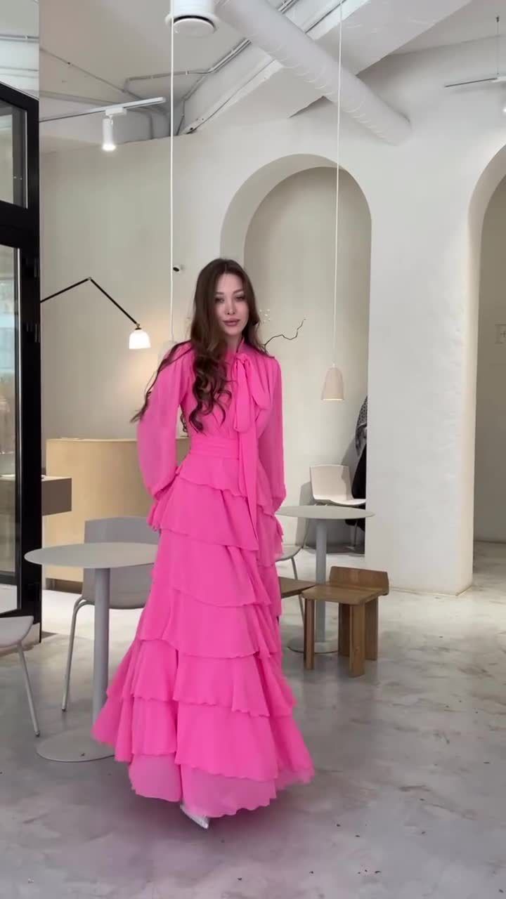 Elegant Chiffon Dress With Ruffles & High Neck - Victorian Style Blouse Dress (Breathable Flowy & Feminine Design)_voghion.com