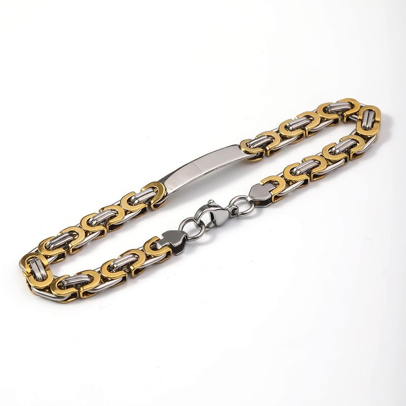 Men's Jewelry Fashion Stainless Steel Bracelet Hip Hop Gold Steel Color 6.5m Flat Link Chain Titanium Steel Handmade Bracelet_voghion.com