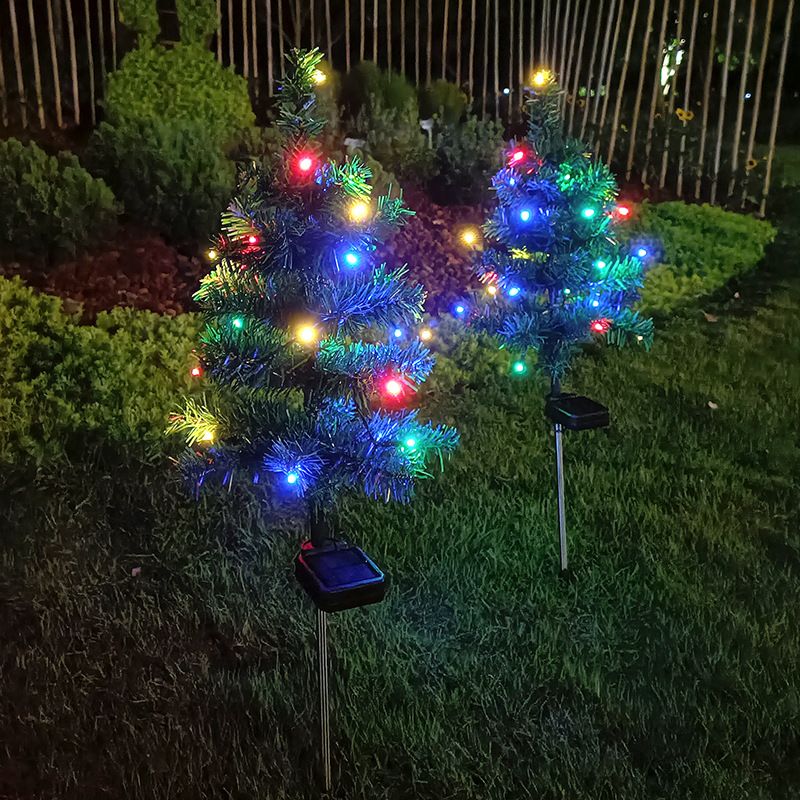Nieuwe grote, gloeiende zonne-kerstboom met LED-verlichting, kleurrijke tuin, binnenplaats, buiten, waterdichte landschapssfeerverlichting_voghion.com
