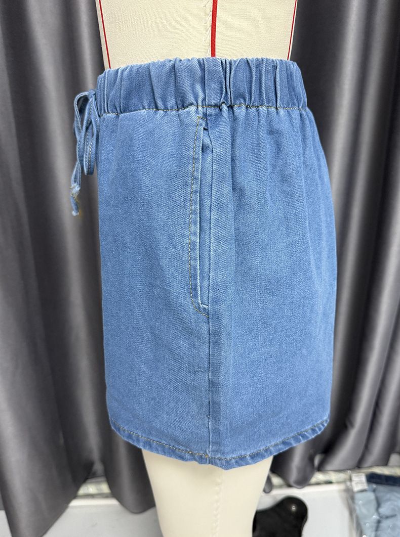 Chaleco vaquero corto de cintura alta con cordones y sin mangas para mujer, estilo informal de verano_voghion.com