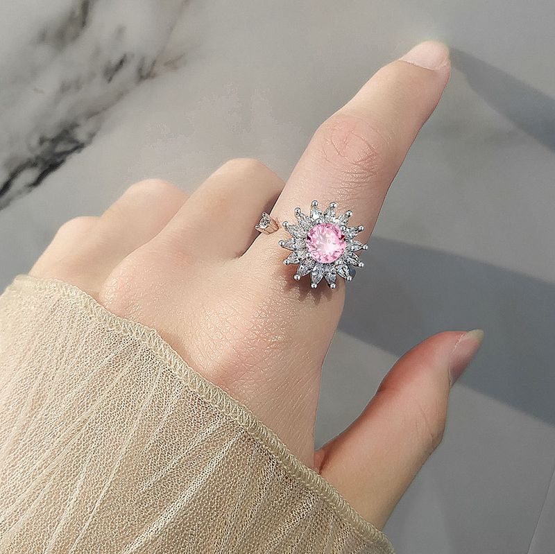 Anello con pietra di zircone AAA a forma di fiore colorato, gioielli in stile coreano_voghion.com