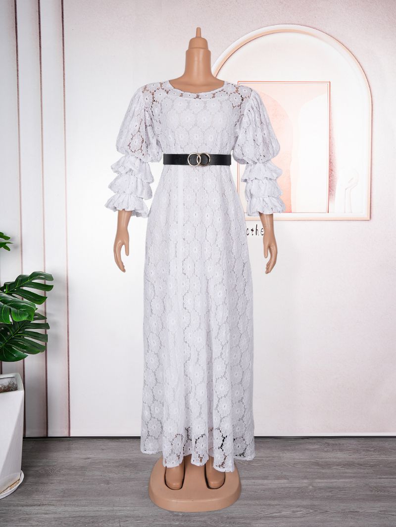 Roupas femininas Robes Plus Size Roupas femininas Vestido de renda com decote redondo_voghion.com