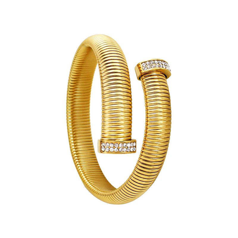 Wemen's Jewelry Titanium Steel Zircon Necklace Earrings Open Bracelet Collar Set_voghion.com