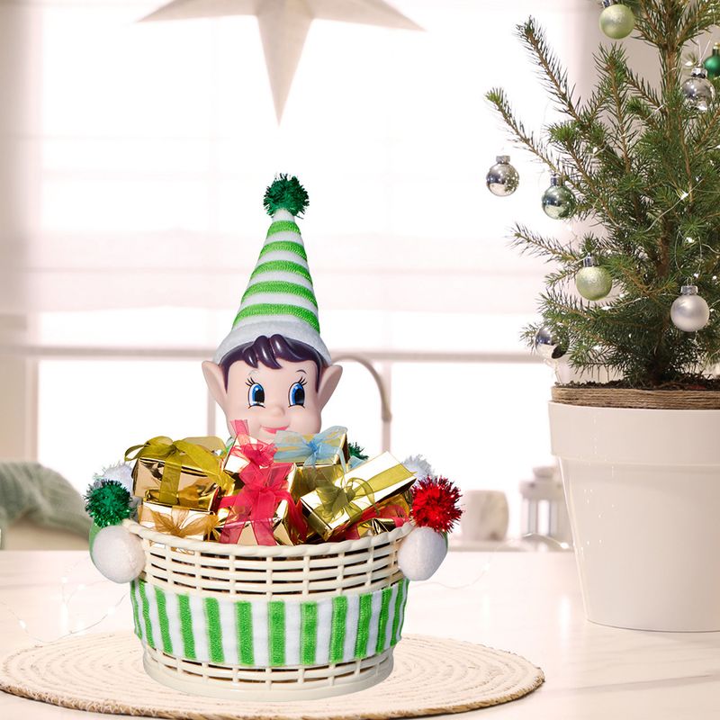 Golden Decoration Supplies Basket Snack Box Red Green Christmas Elf Candy Jar_voghion.com
