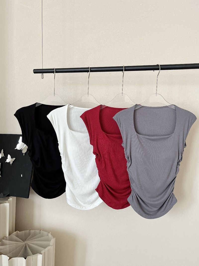 Abbigliamento da donna, nuovo gilet senza maniche, schiena sottile, spalle sottilissime, vestibilità attillata, scollo squadrato, versatile, con imbottitura per il petto, per donna_voghion.com