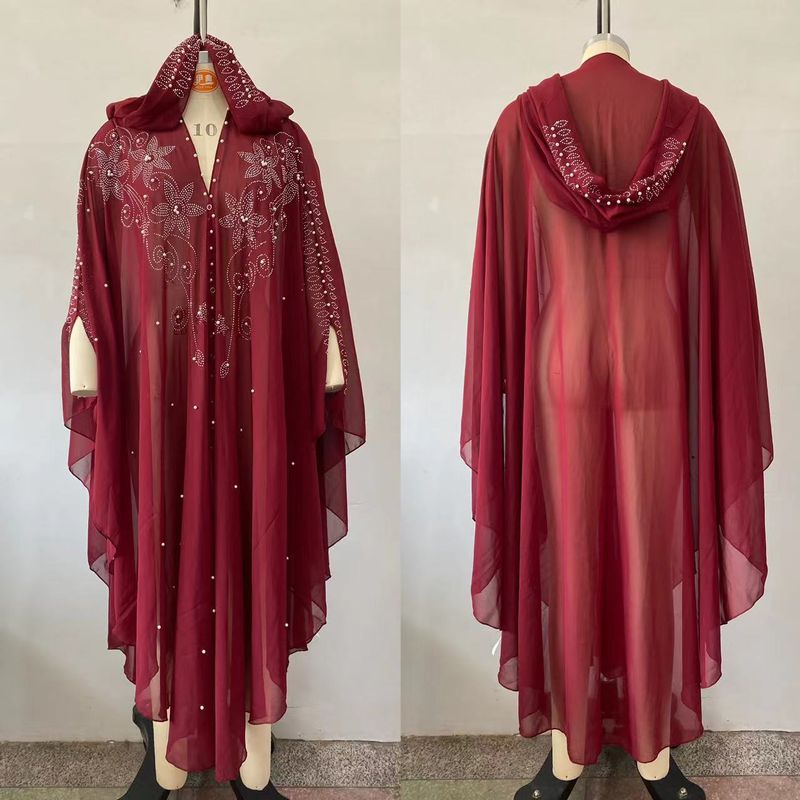 Robe cravejado de strass, xale muçulmano, vestido com capa e capuz, manga morcego, mais vendido_voghion.com