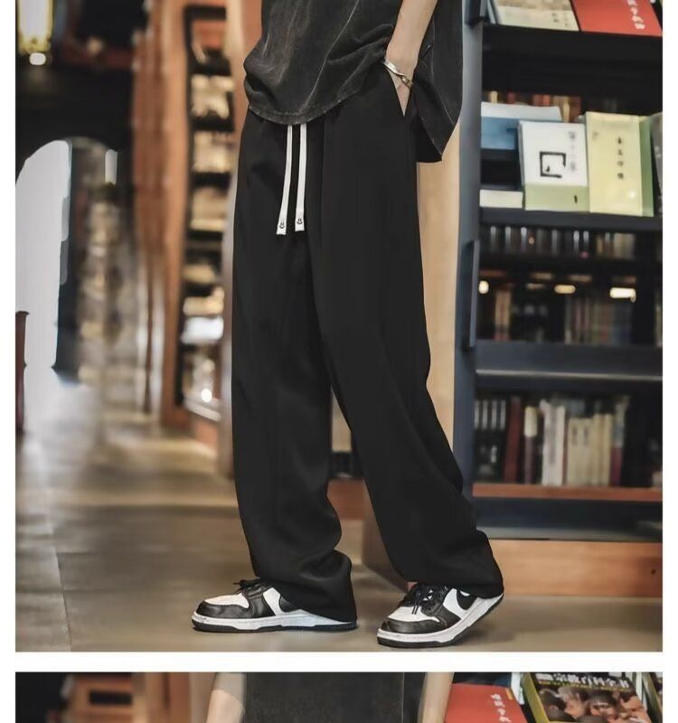 2024 New Khaki Ice Silk Spring And Autumn Suit Loose Straight Leg Casual Pants, Men's Style_voghion.com
