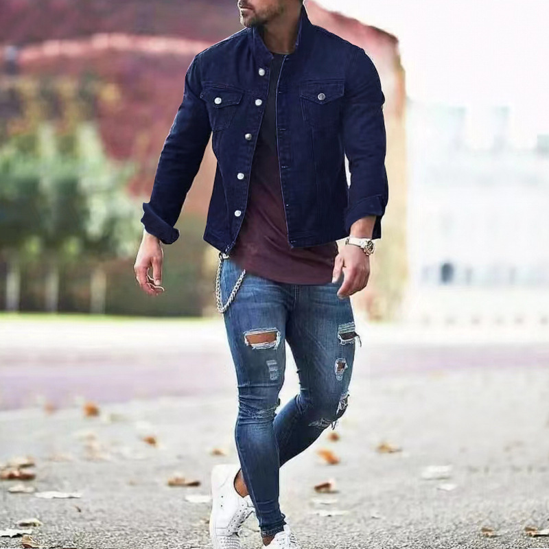 2024 Men's Spring and Autumn Casual Slim Fit Denim with Multi Pocket Button Smooth Plate Workwear Jacket_voghion.com