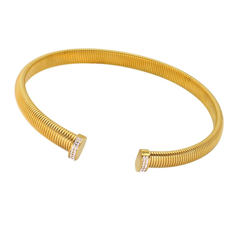 Wemen's Jewelry Titanium Steel Zircon Necklace Earrings Open Bracelet Collar Set_voghion.com