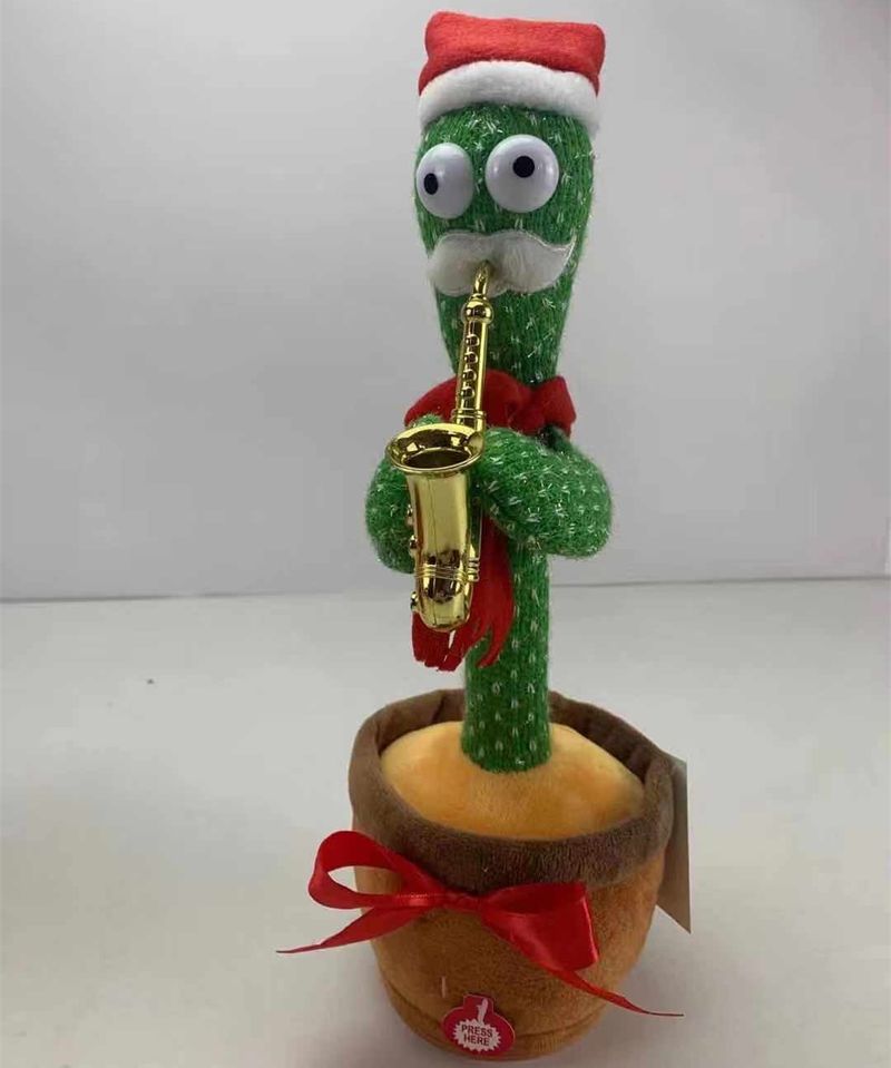 Christmas Dancing Cactus Plush Toy With LED Lights & 8 Songs – Interactive Singing & Wiggling Fun For Kids_voghion.com