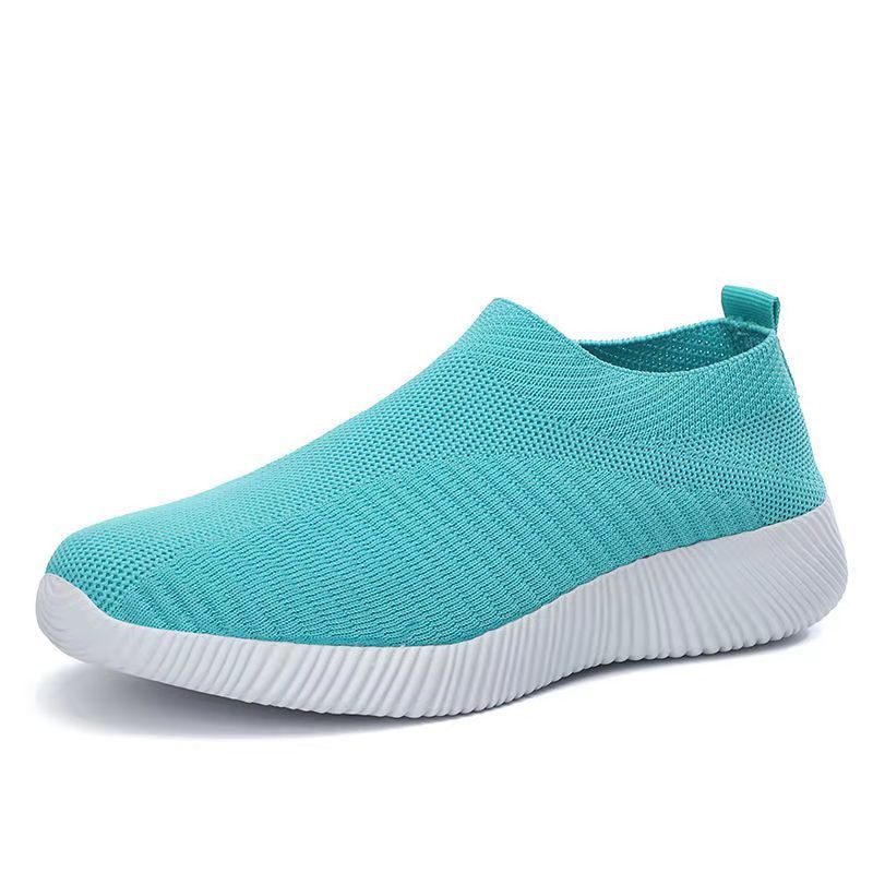 Plus Size Flyknit Dames 2024 Nieuwe Ademende Casual Elastische Sokken Lage Comfortabele Moederschoenen_voghion.com