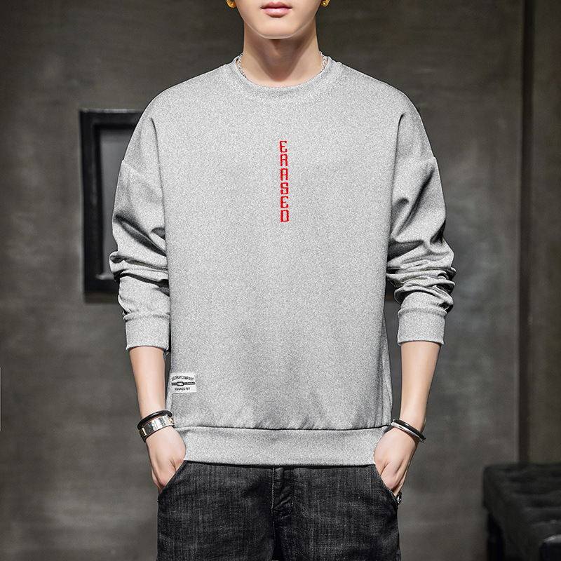 Spring and Autumn Men's Korean Edition Trendy Round Neck Letter Embroidered Drop Shoulder Loose Casual Long sleeved_voghion.com