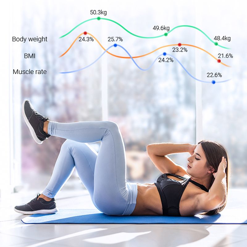 Bilancia intelligente elettronica digitale per il bagno, bilancia per la composizione del grasso corporeo, BMI, analizzatore di equilibrio con app per smartphone Bluetooth_voghion.com