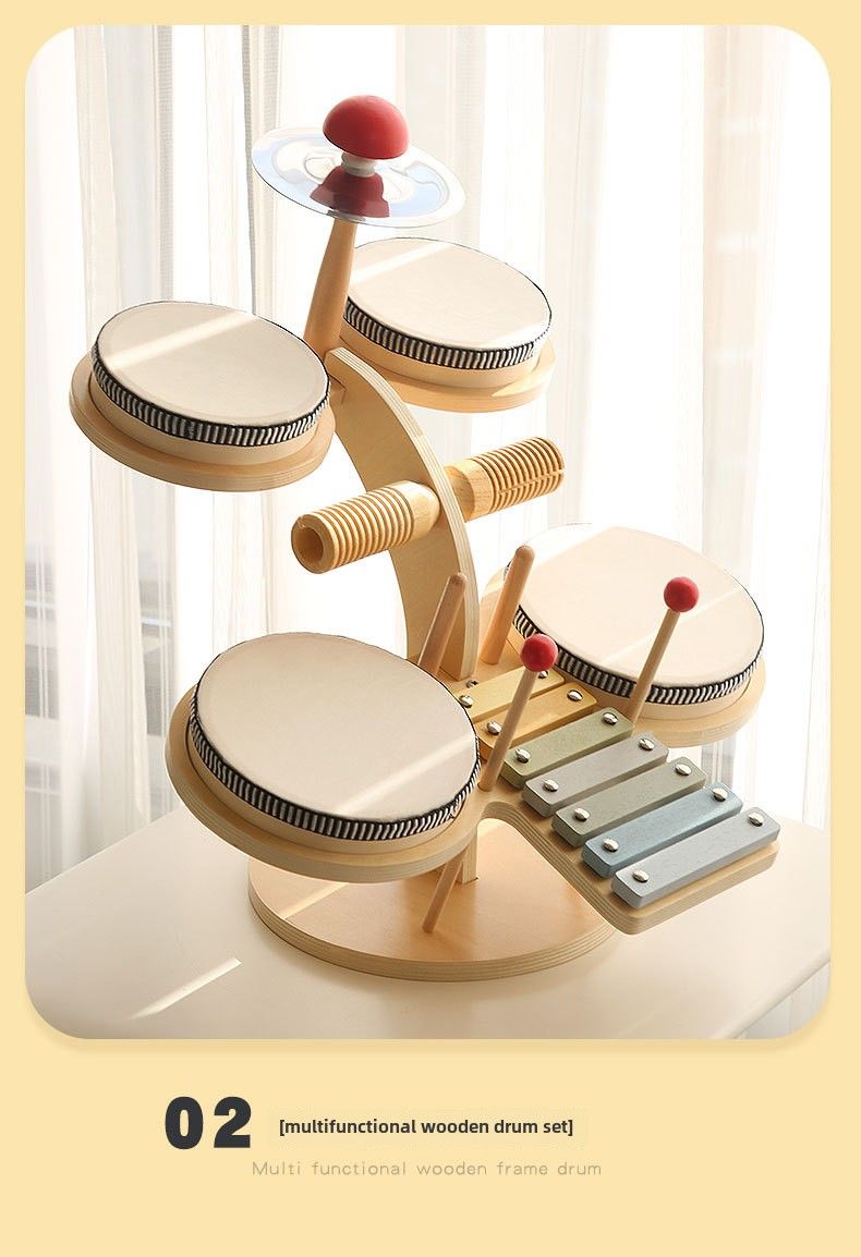 Gyerek fából készült zene ütőhangszer ütős zene doboló gong baba kézi dob oktatási játékok_voghion.com