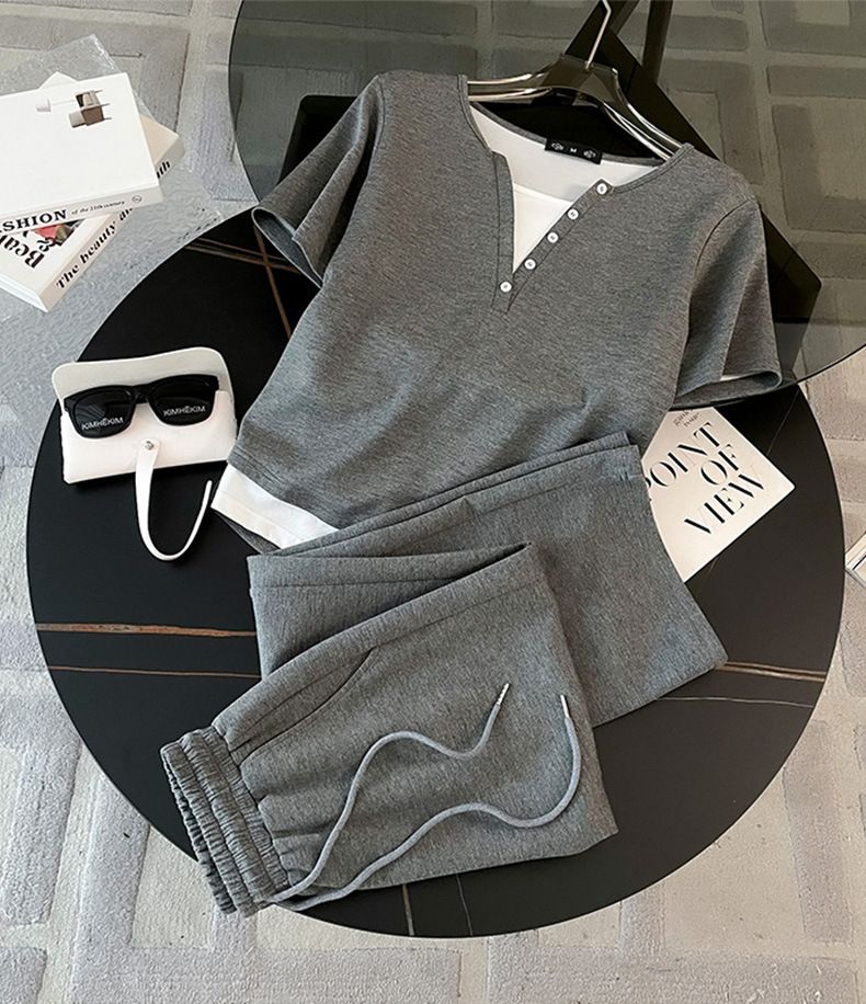 Modischer Polokragen in Kontrastfarbe für Damen, straßenrockender Wischhosenanzug mit weitem Bein für Damen_voghion.com