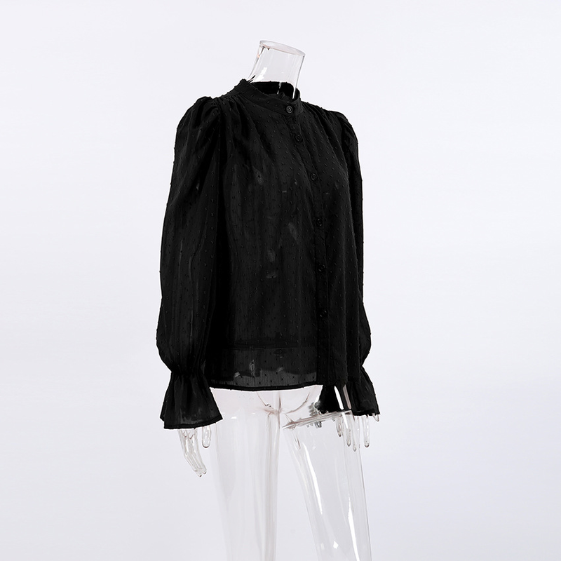 Camicia da donna in chiffon jacquard moda temperamento francese, nicchia femminile, camicetta con maniche a sbuffo e volant allentato_voghion.com