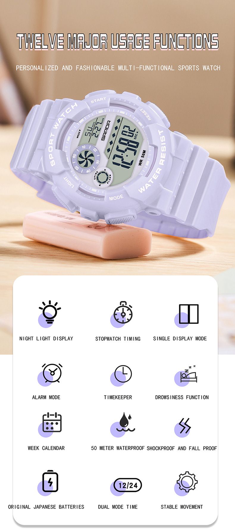 Kids Digital Sports Watch With Waterproof, Night Light, Alarm, Day & Date Display - Colorful Multi-Function Unisex Student Watch Electronic Watch_voghion.com