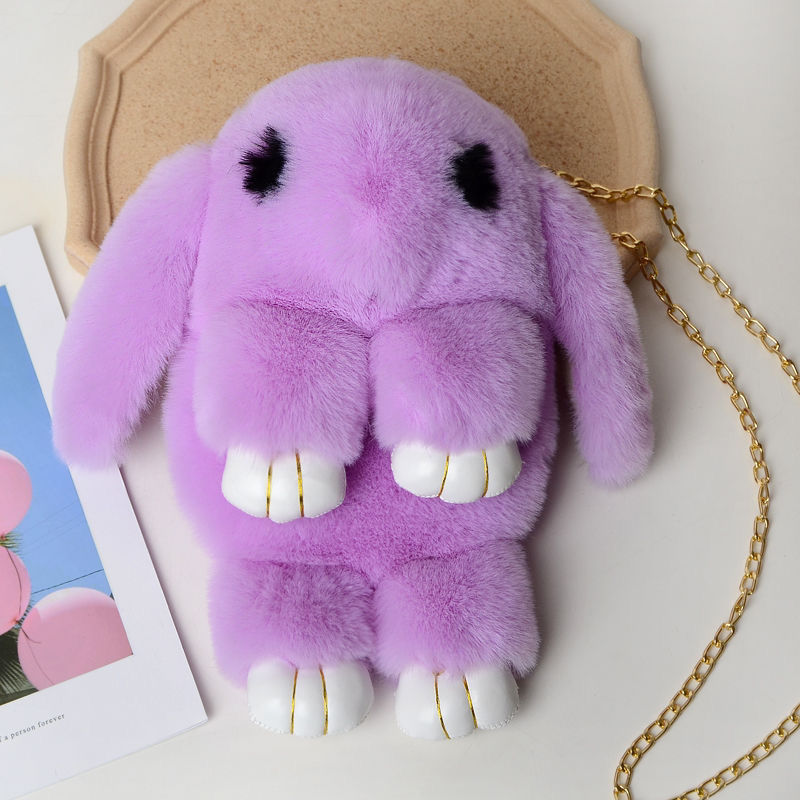 Rex Fur Women's Crossbody Plush Single Shoulder Chain Cute Rabbit Bag Fashion Versatile Handbag_voghion.com