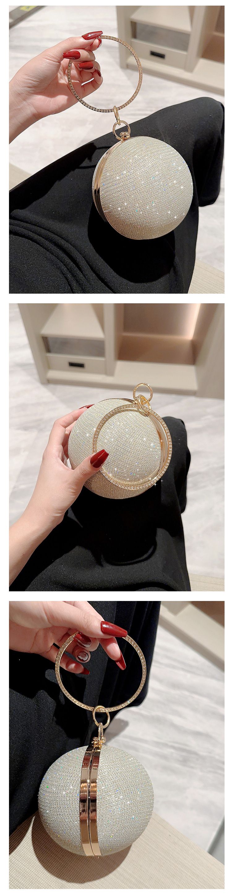 Sparkling Water Diamond Bounce Bracelet Round Ball Banquet Chain Elegance Celebrity Dress Bag_voghion.com