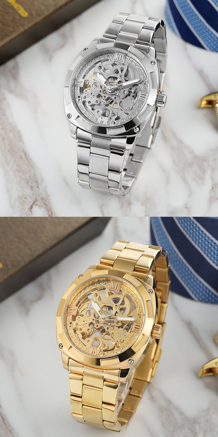 Reloj mecánico automático para hombre con esqueleto, correa de acero, informal._voghion.com
