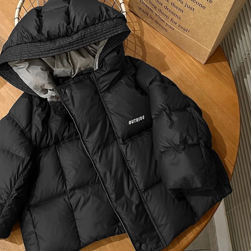 Winter-Pufferjacke für Kinder – Verdickter, mit Polyester gefüllter Kapuzenmantel, trendiges Design mit hohem Kragen (110–160 cm, Blau/Schwarz)_voghion.com