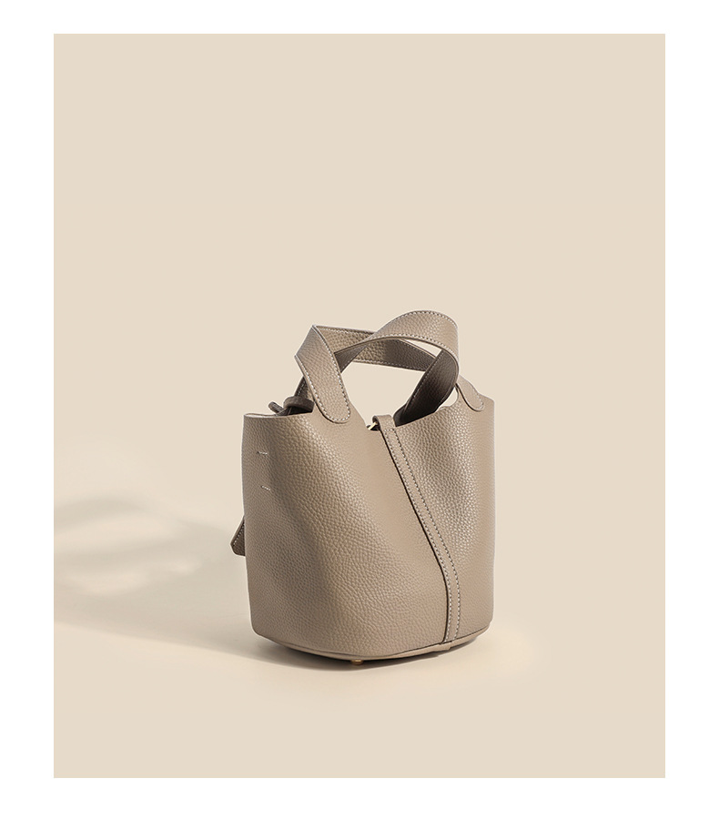 Neue trendige Damentasche, Litschi-Muster, Freizeit, Handheld-Wasser-Eimer-Tasche, einfarbig, Gemüsekorb, Tasche, Seidenschal-Aufhänger, Handheld-Tasche_voghion.com